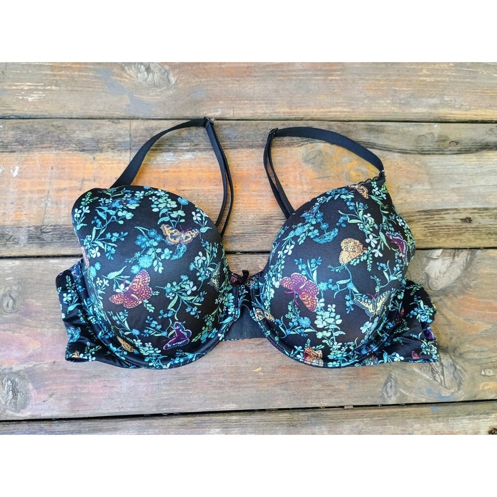Victorias Secret Body By Victoria Lined Perfect Coverage Bra Black Butterfly 36C